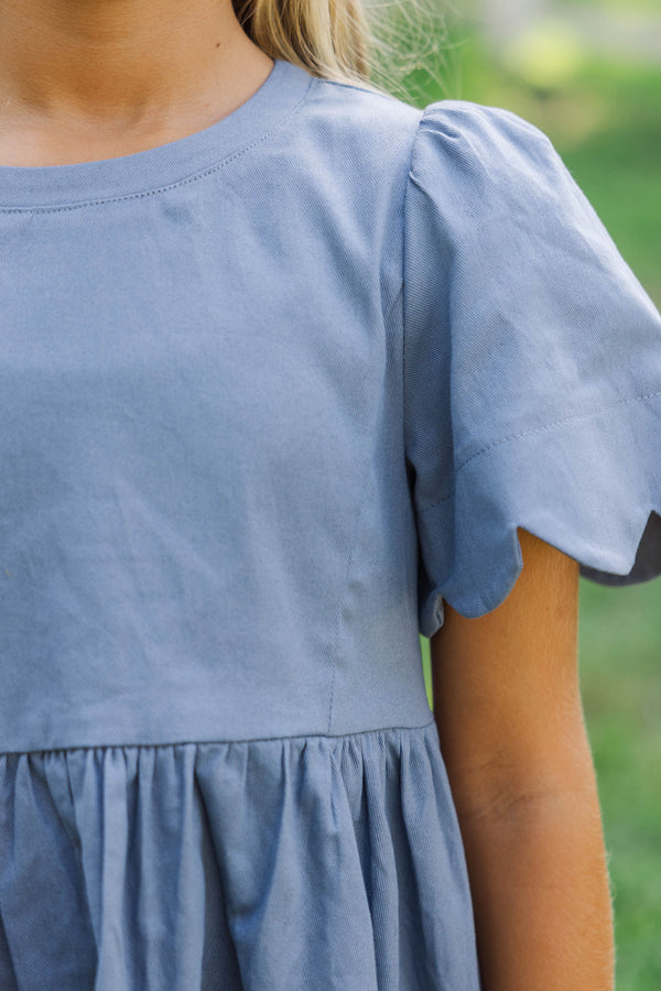 Girls: Time Goes By Blue Scalloped Babydoll Dress