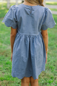 Girls: Time Goes By Blue Scalloped Babydoll Dress