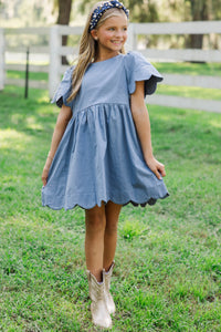 Girls: Time Goes By Blue Scalloped Babydoll Dress