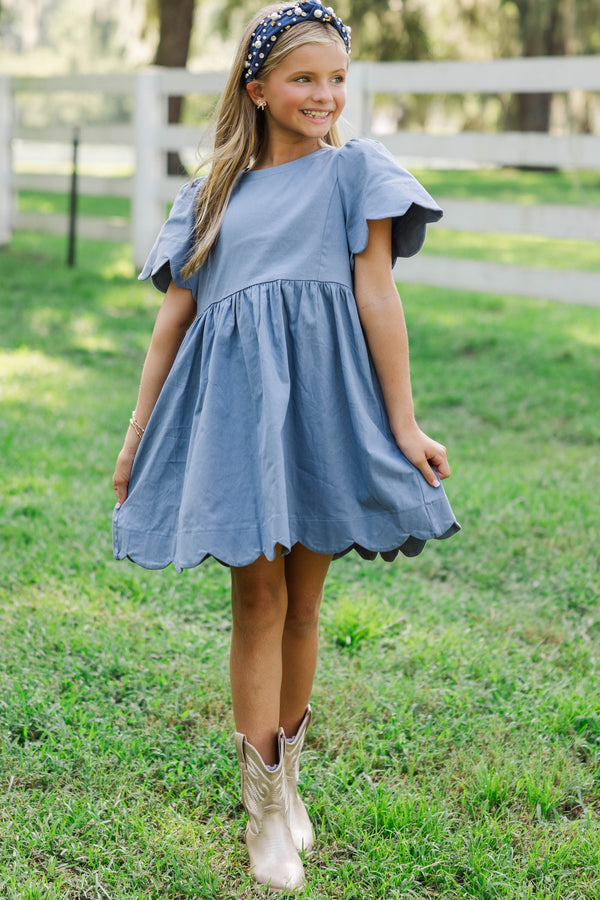 Girls: Time Goes By Blue Scalloped Babydoll Dress
