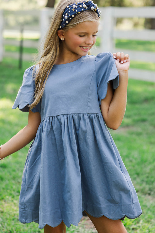 Girls: Time Goes By Blue Scalloped Babydoll Dress