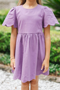 Girls: Time Goes By Plum Scalloped Dress