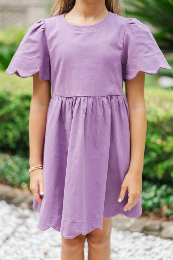 Girls: Time Goes By Plum Scalloped Dress