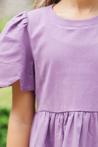 Girls: Time Goes By Plum Scalloped Dress