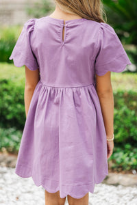 Girls: Time Goes By Plum Scalloped Dress