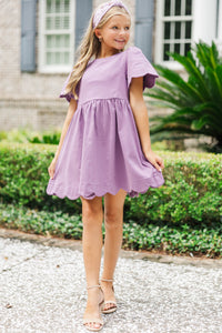 Girls: Time Goes By Plum Scalloped Dress