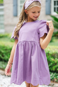 Girls: Time Goes By Plum Scalloped Dress