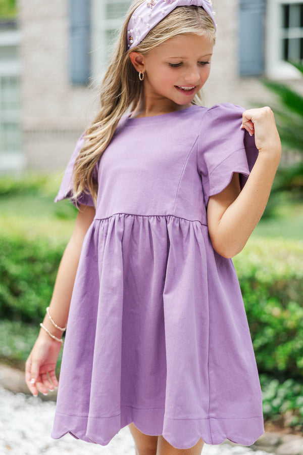 Girls: Time Goes By Plum Scalloped Dress