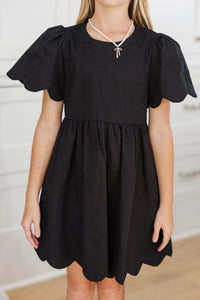 Girls: Time Goes By Scalloped Black Dress