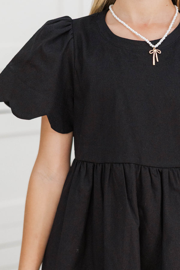 Girls: Time Goes By Scalloped Black Dress