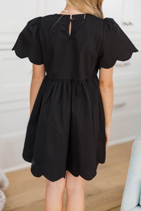 Girls: Time Goes By Scalloped Black Dress