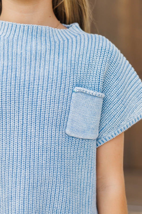 Girls: Think It Through Blue Short Sleeve Sweater