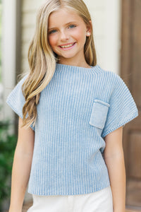 Girls: Think It Through Blue Short Sleeve Sweater