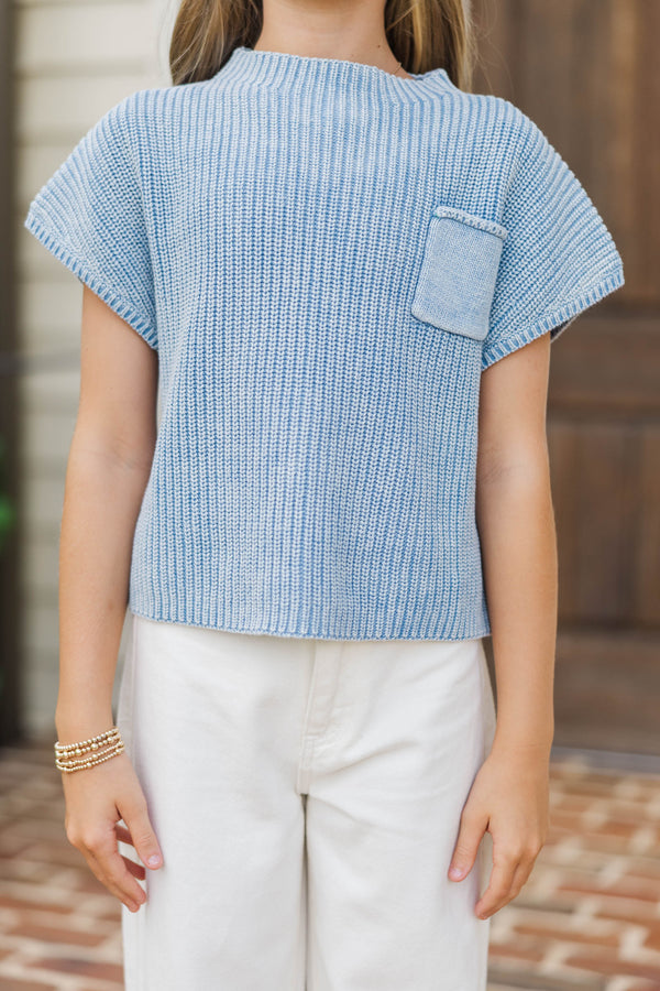 Girls: Think It Through Blue Short Sleeve Sweater