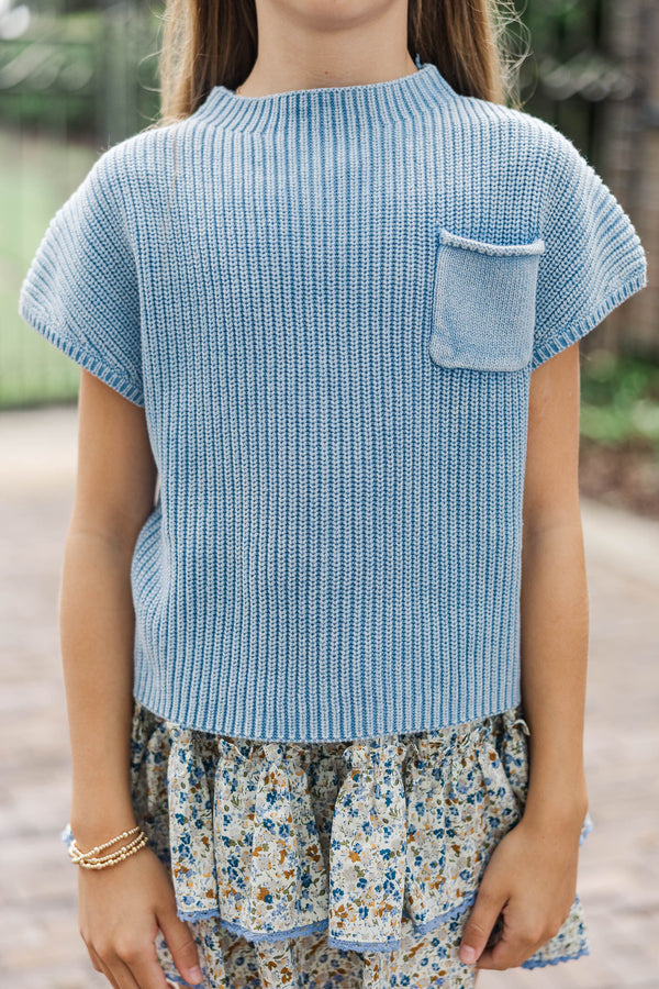 Girls: Think It Through Blue Short Sleeve Sweater
