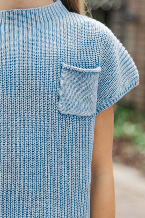 Girls: Think It Through Blue Short Sleeve Sweater