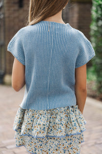 Girls: Think It Through Blue Short Sleeve Sweater