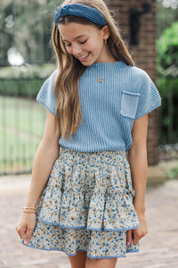 Girls: Think It Through Blue Short Sleeve Sweater