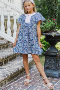 Girls: The Claire Navy Ditsy Floral Cotton Dress
