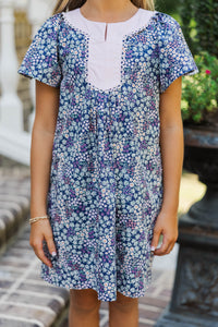Girls: The Claire Navy Ditsy Floral Cotton Dress