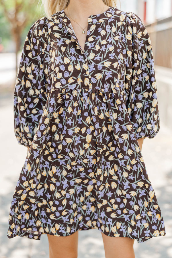 Softly Blooming Brown Ditsy Floral Dress