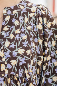 Softly Blooming Brown Ditsy Floral Dress
