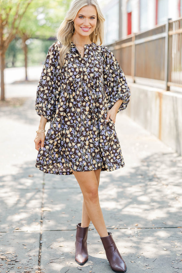 Softly Blooming Brown Ditsy Floral Dress – Shop the Mint