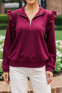 Harvest Hues Burgundy Ruffle Pullover