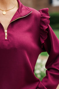 Harvest Hues Burgundy Ruffle Pullover