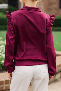 Harvest Hues Burgundy Ruffle Pullover