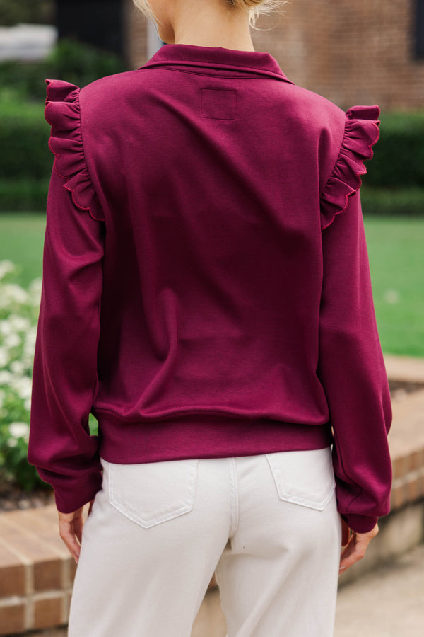 Harvest Hues Burgundy Ruffle Pullover