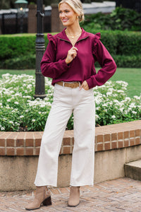 Harvest Hues Burgundy Ruffle Pullover