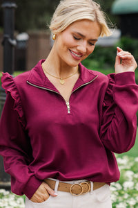 Harvest Hues Burgundy Ruffle Pullover