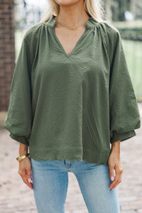 Go With The Grove Olive Scalloped Blouse