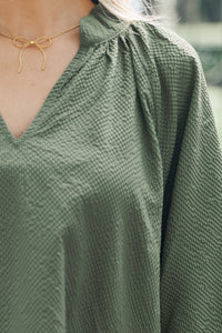 Go With The Grove Olive Scalloped Blouse