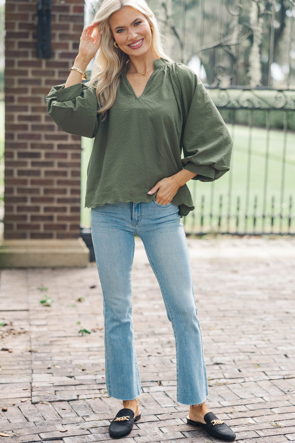 Go With The Grove Olive Scalloped Blouse