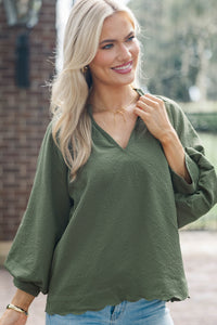 Go With The Grove Olive Scalloped Blouse