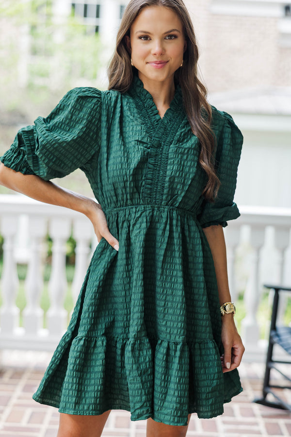 Come My Way Green Textured Dress
