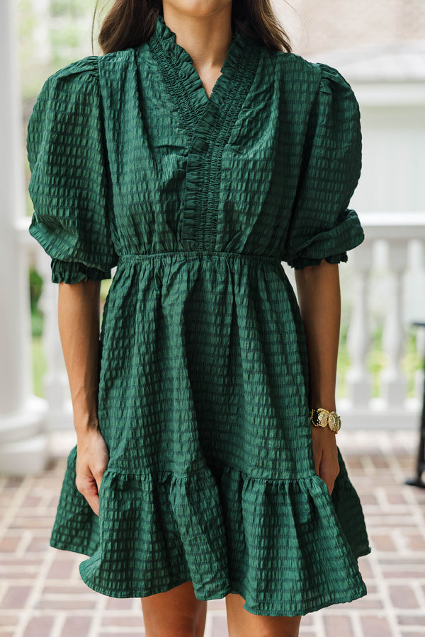 Come My Way Green Textured Dress