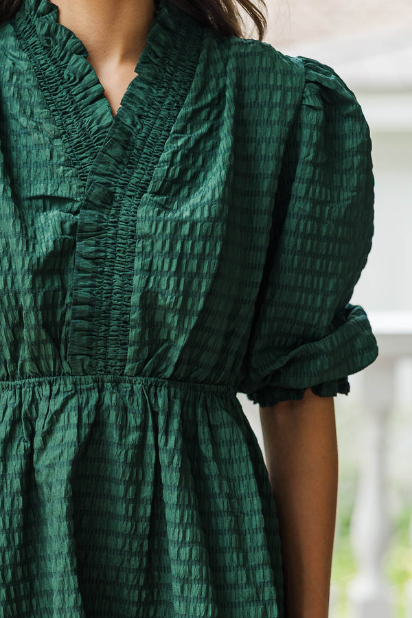 Come My Way Green Textured Dress