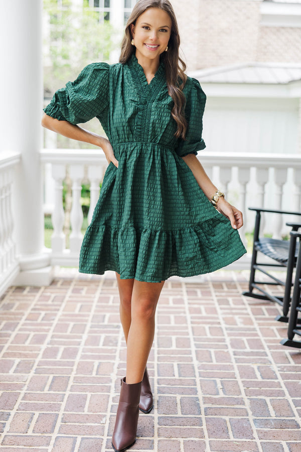 Come My Way Green Textured Dress