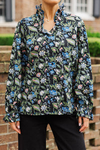 A Little Love For You Black Floral Blouse