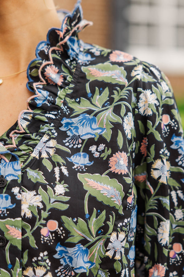 A Little Love For You Black Floral Blouse