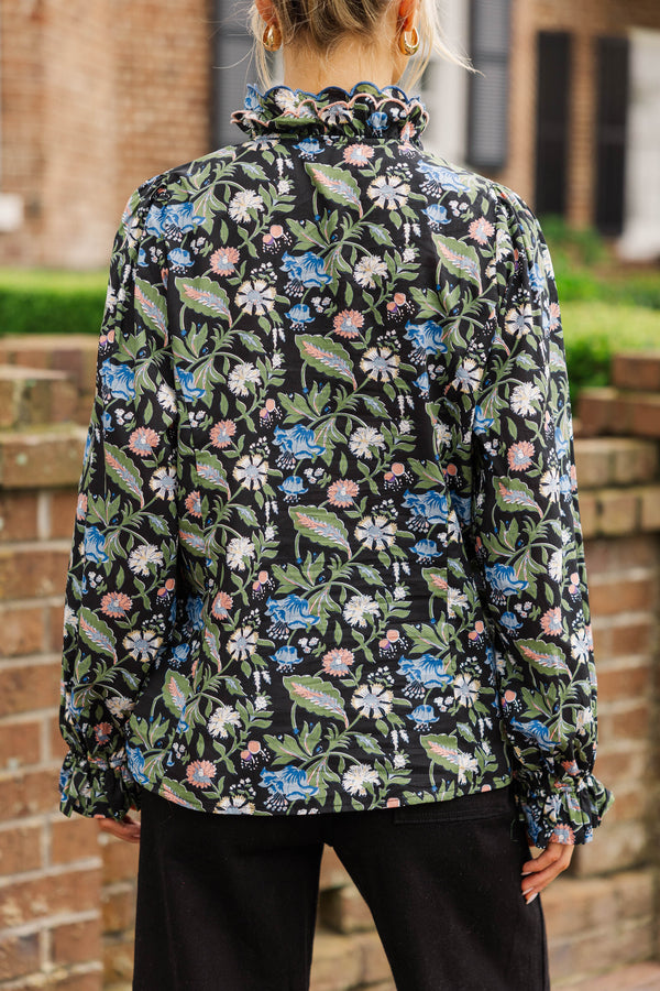 A Little Love For You Black Floral Blouse