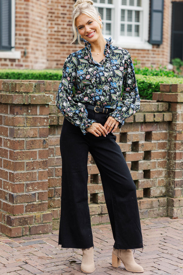 A Little Love For You Black Floral Blouse