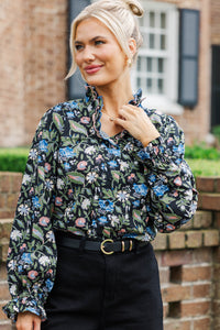 A Little Love For You Black Floral Blouse