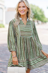 Say Less Olive Striped Babydoll Dress