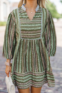 Say Less Olive Striped Babydoll Dress