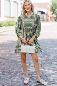 Say Less Olive Striped Babydoll Dress