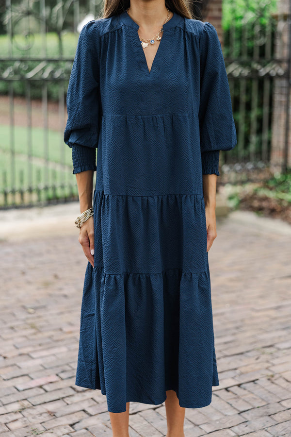 Too Good To Miss Navy Textured Dress